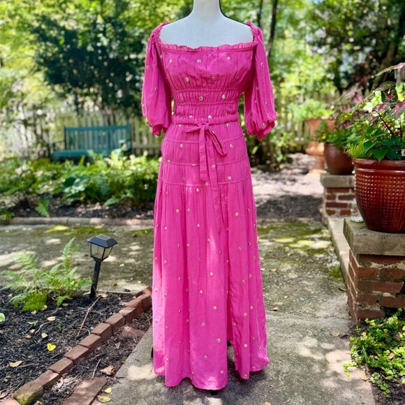 Love the Label Amelia Dress in Pink with Gold Mirror Embroidery – Size Small - Picture 1 of 7